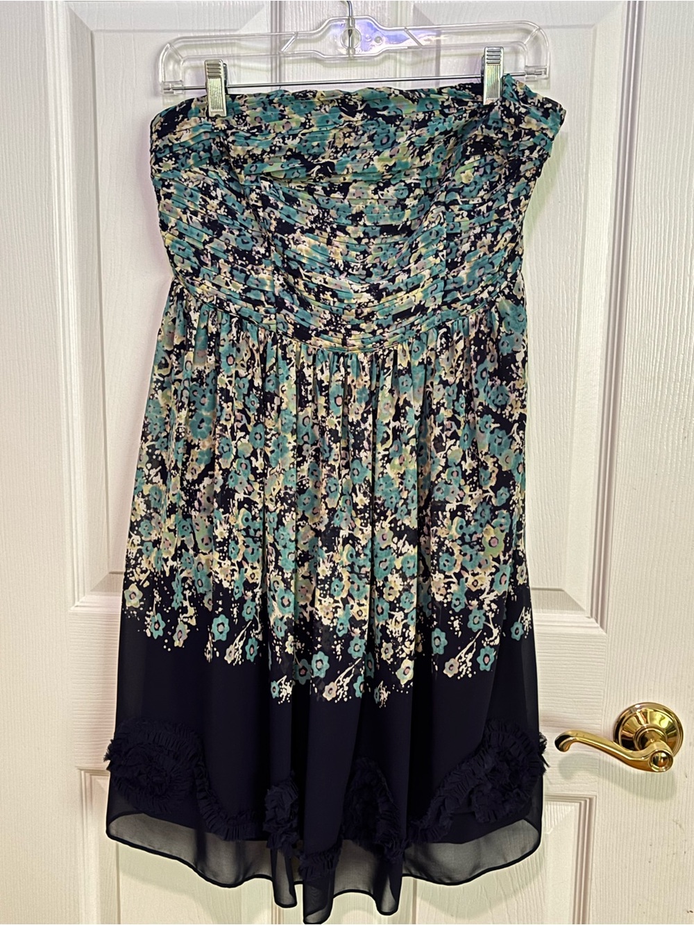 LC Lauren Conrad Navy, Teal, & Cream Floral Strapless Dress